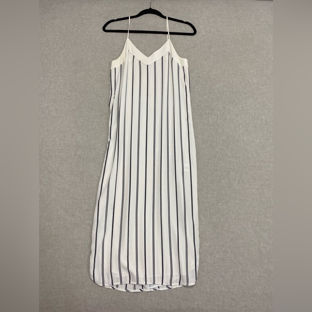 Equipment White & Black Striped 100% Silk Midi Dress, Sleeveless,Sun dress,Sz XS